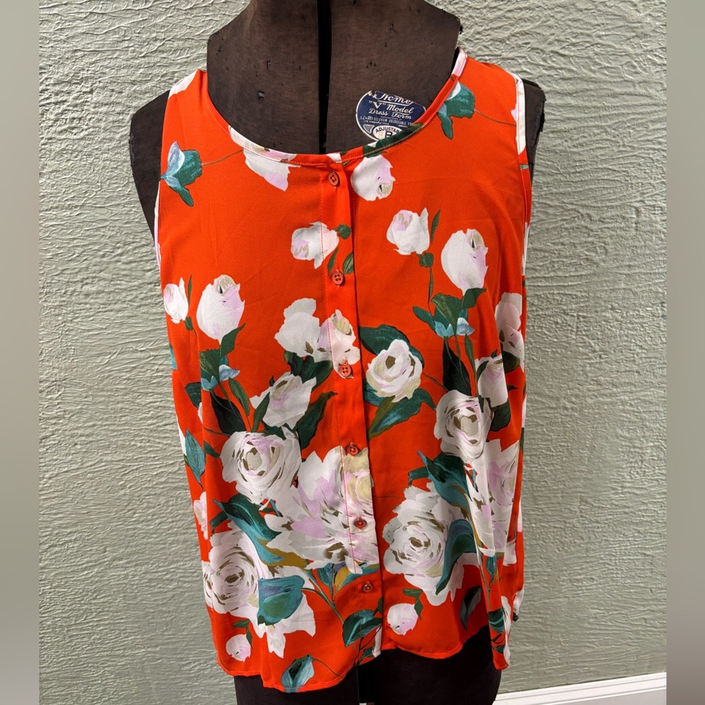 CAbi Orange Floral Sleeveless Blouse